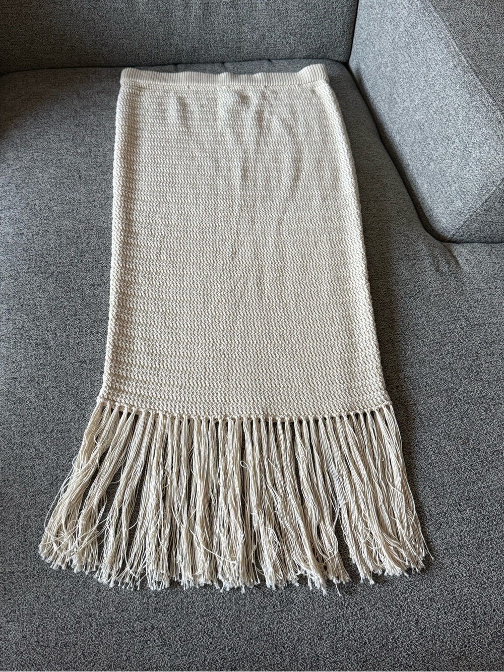 H&M Cream Knit Fringe Pencil Skirt